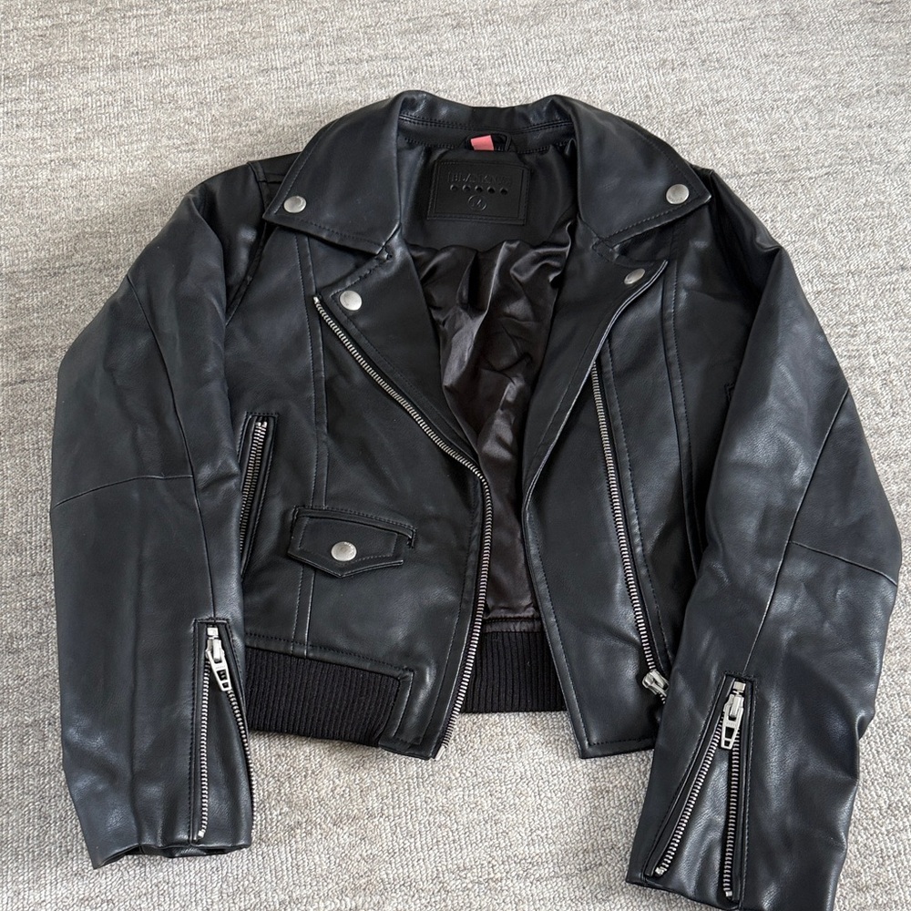 BlankNYC Kids Pleather Biker Jacket with removable hood